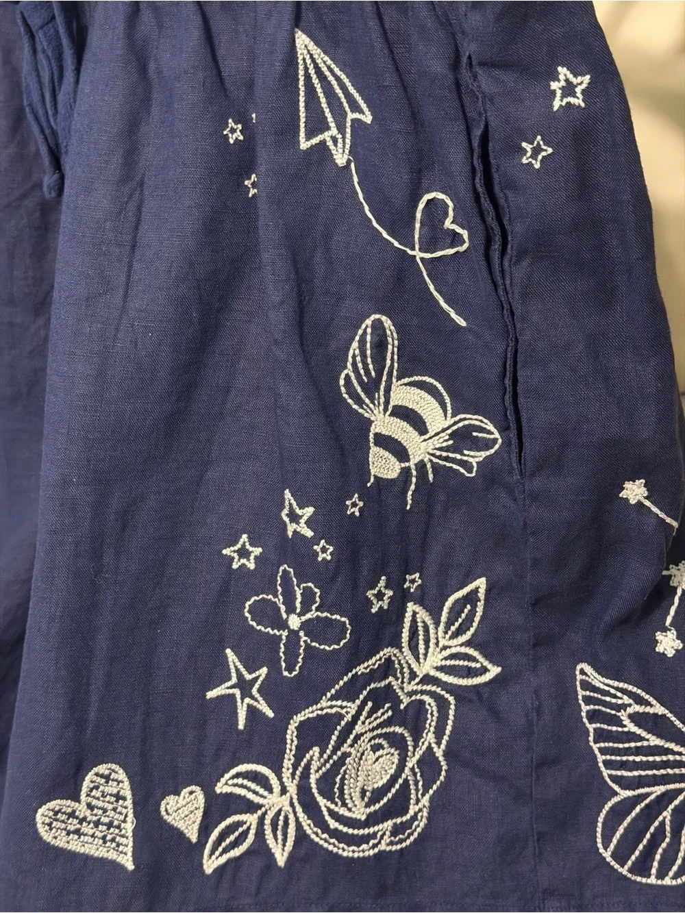 Johnny Was Sovanna Embroidered Linen Shorts – Navy Blue – Boho - Size Small